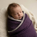 Plum Muslin Lace Trim Baby Swaddle