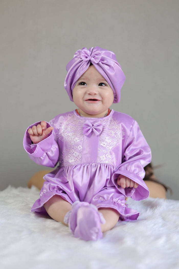 Lilac Glow Baby Romper and Turban Set