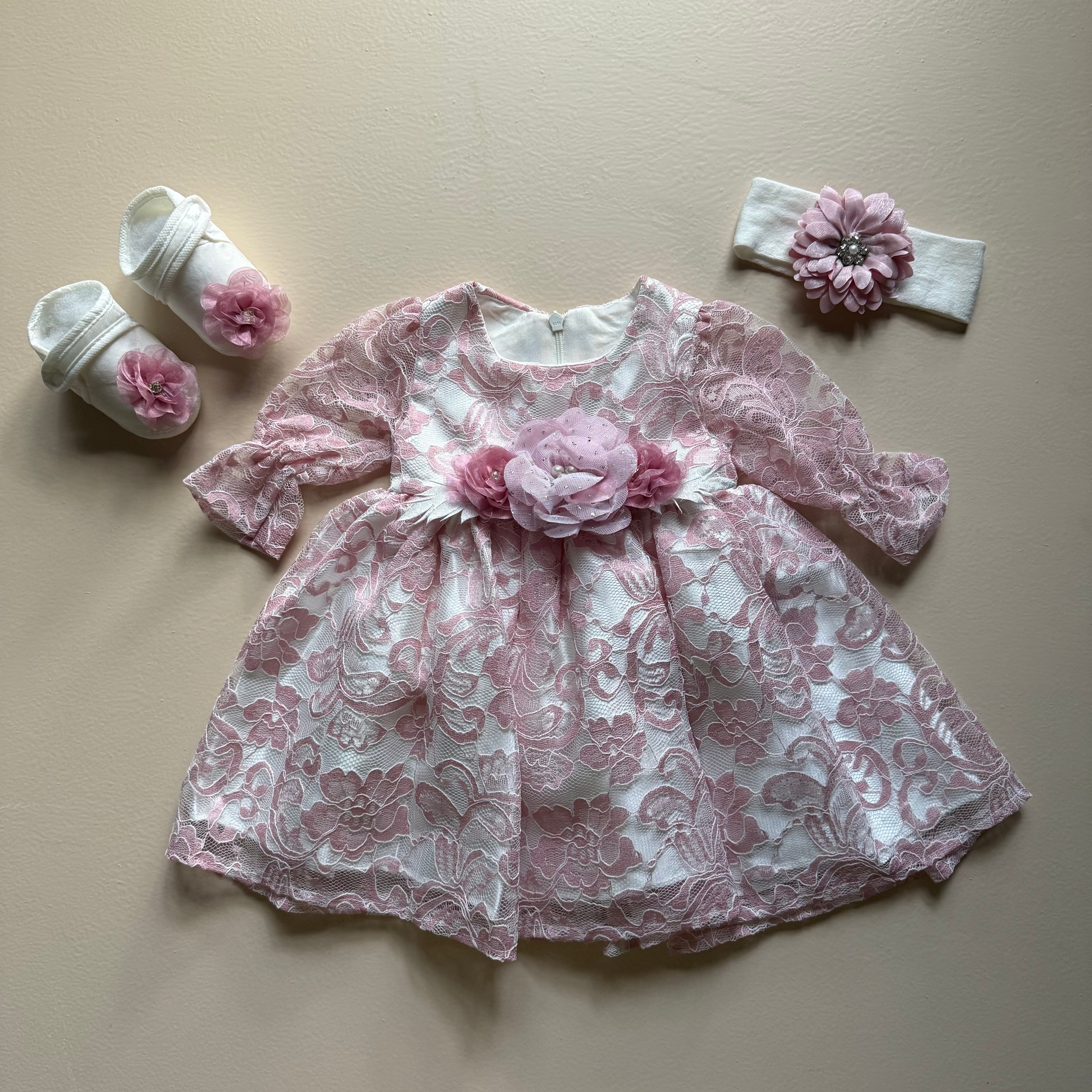 Rosé Fleur Lace Frock Set