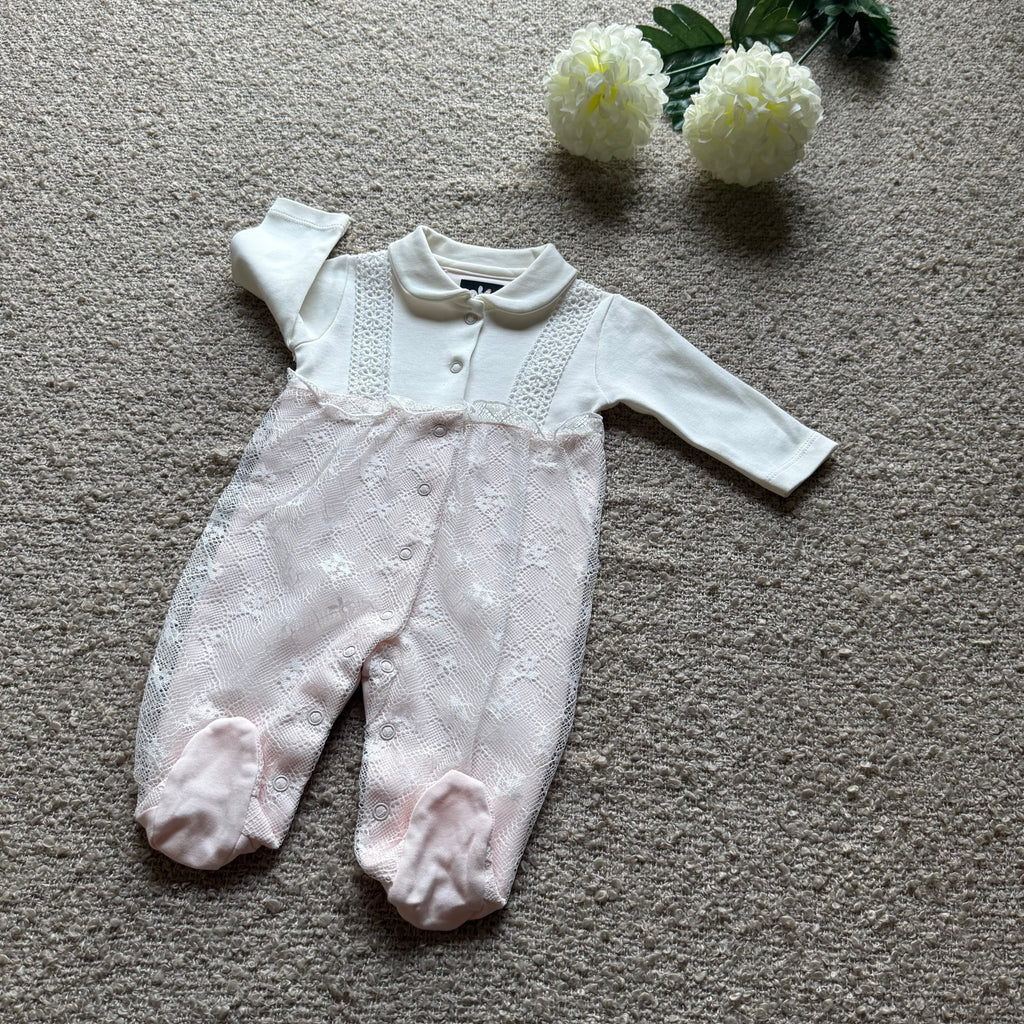 Rosée Lace Dungaree Romper – Blush & Ivory