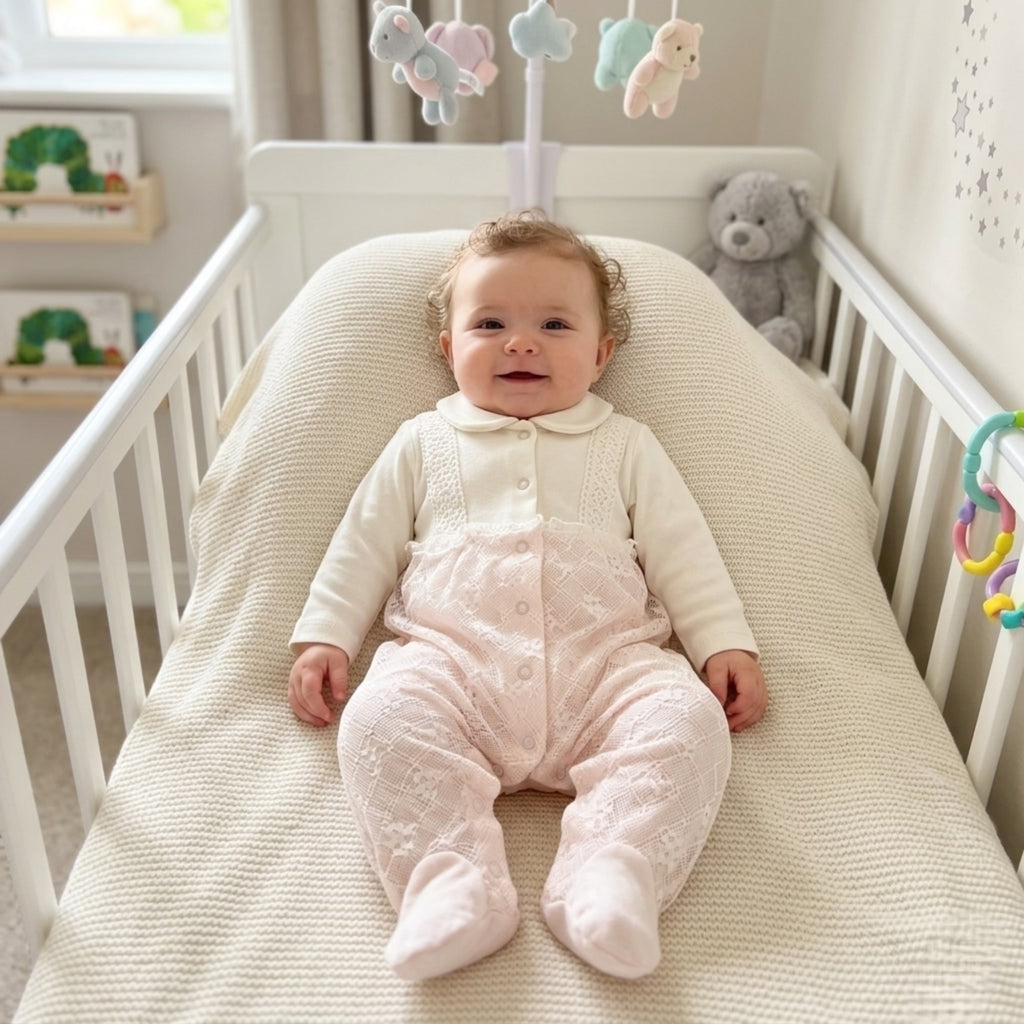 Rosée Lace Dungaree Romper – Blush & Ivory