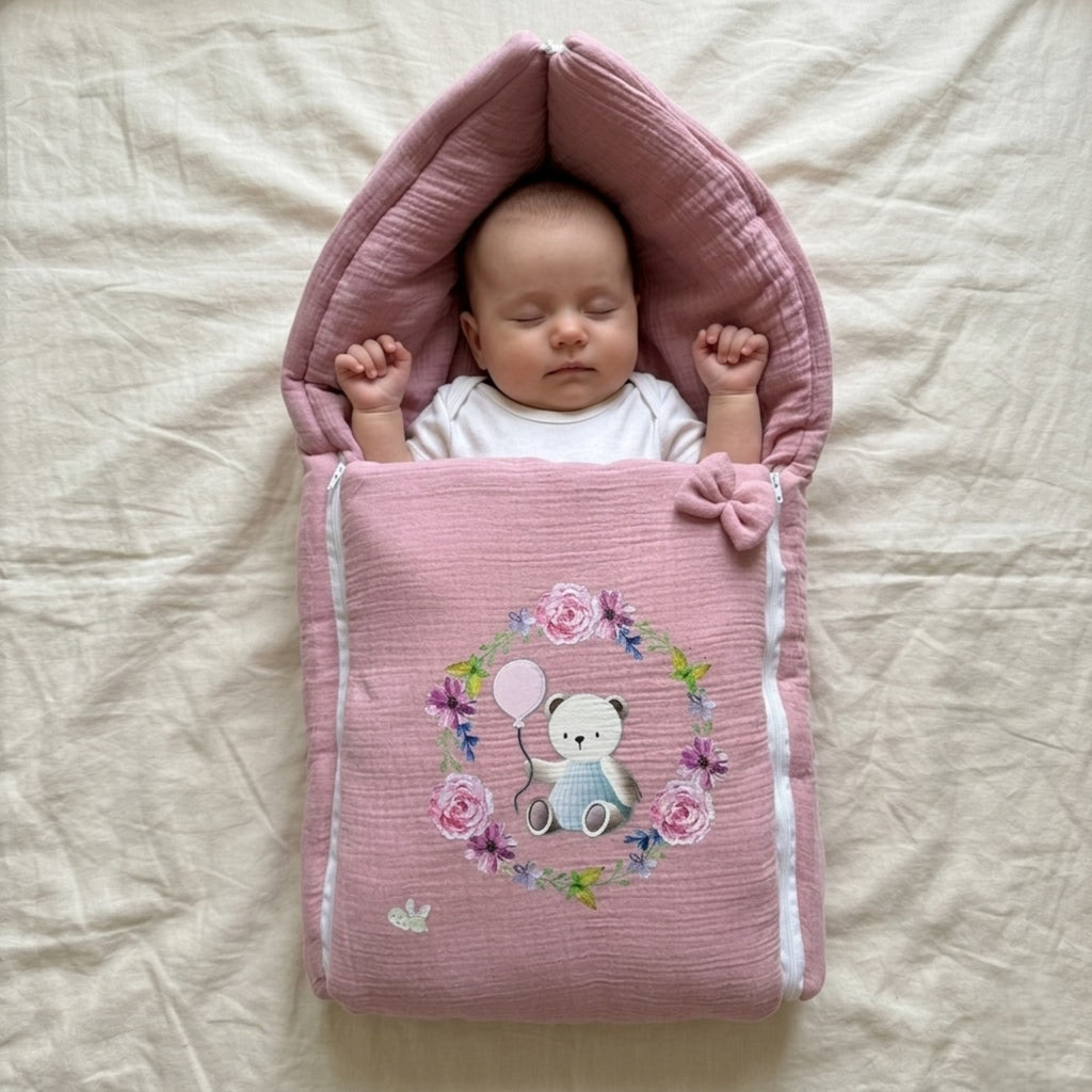 Rosy Teddy Dream Muslin Sleeping Bag