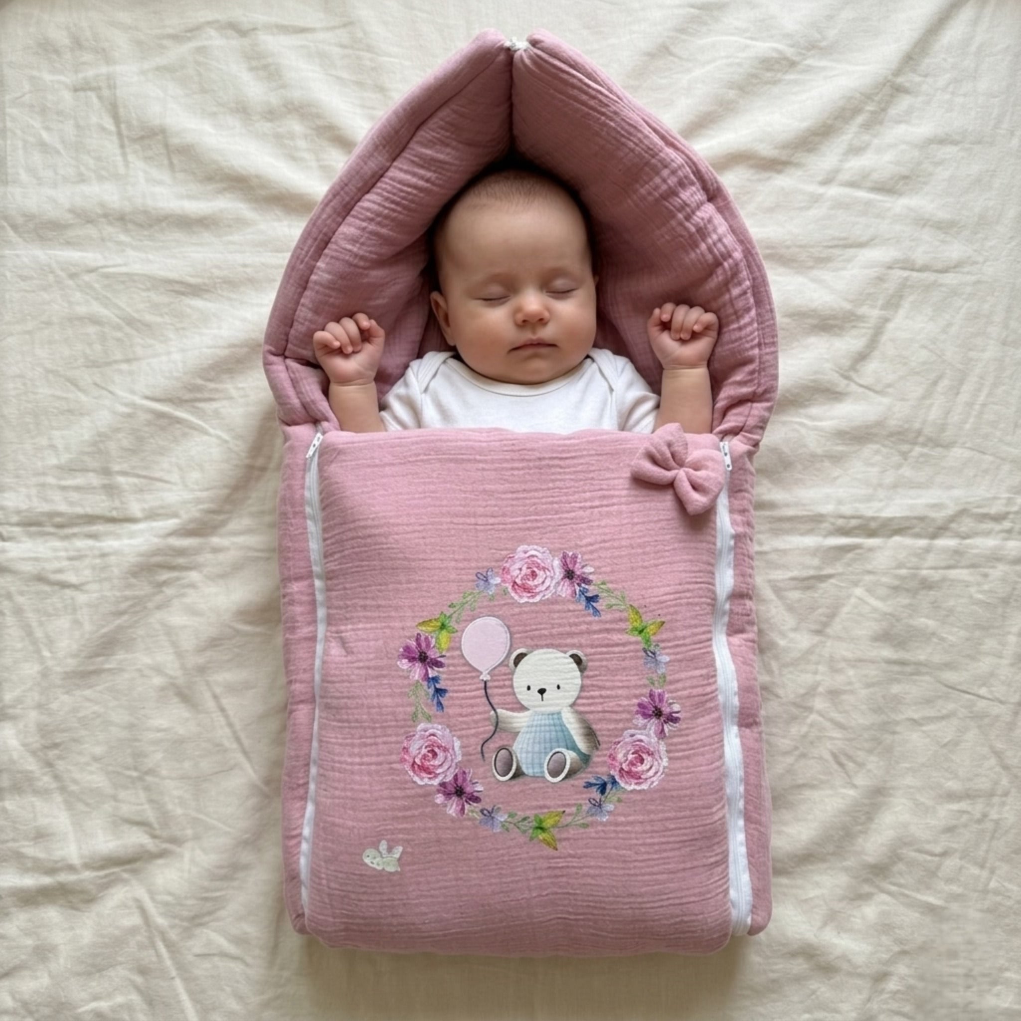 Rosy Teddy Dream Muslin Sleeping Bag
