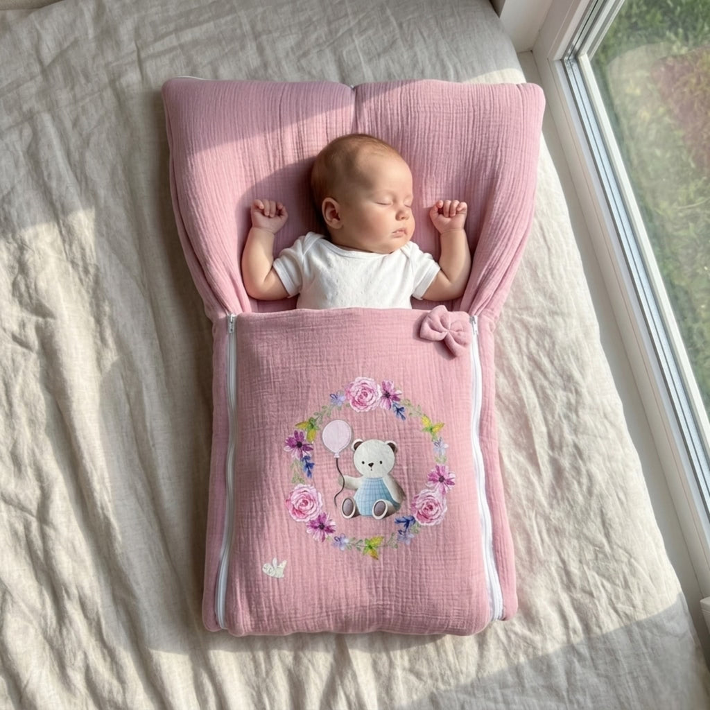 Rosy Teddy Dream Muslin Sleeping Bag