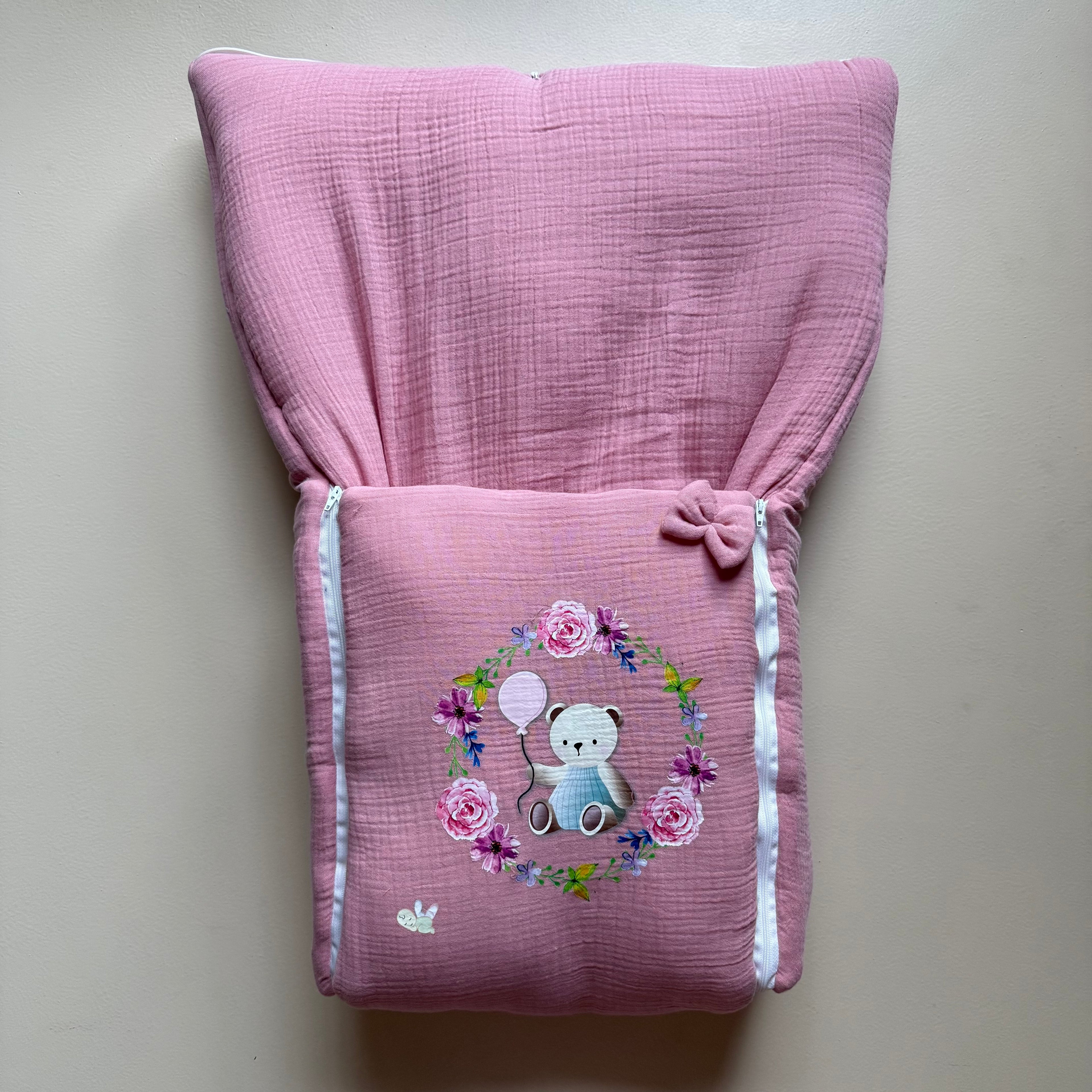 Rosy Teddy Dream Muslin Sleeping Bag