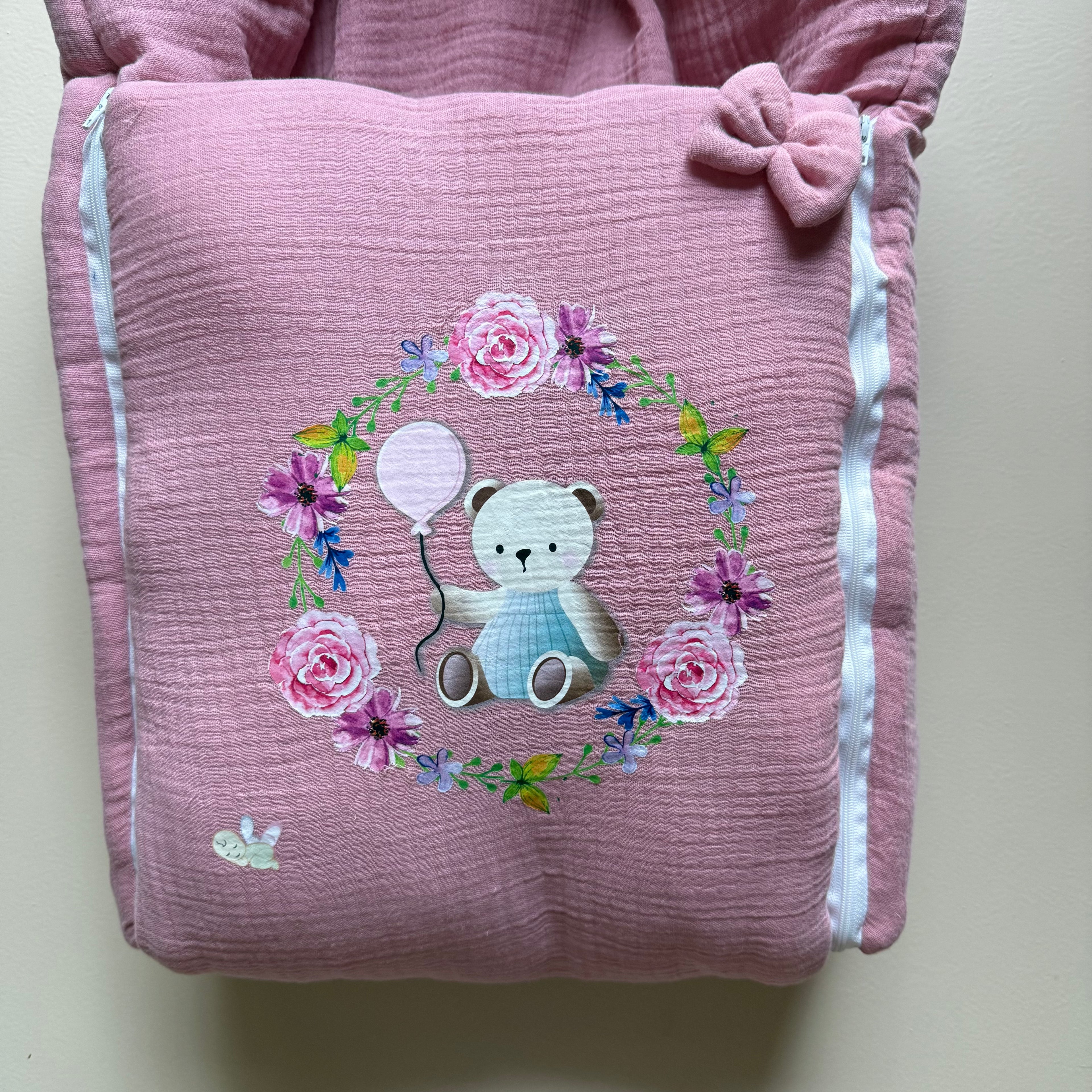 Rosy Teddy Dream Muslin Sleeping Bag
