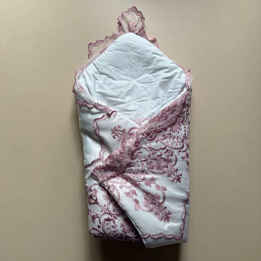 Royal Blush White Satin Baby Drape & Cap Set