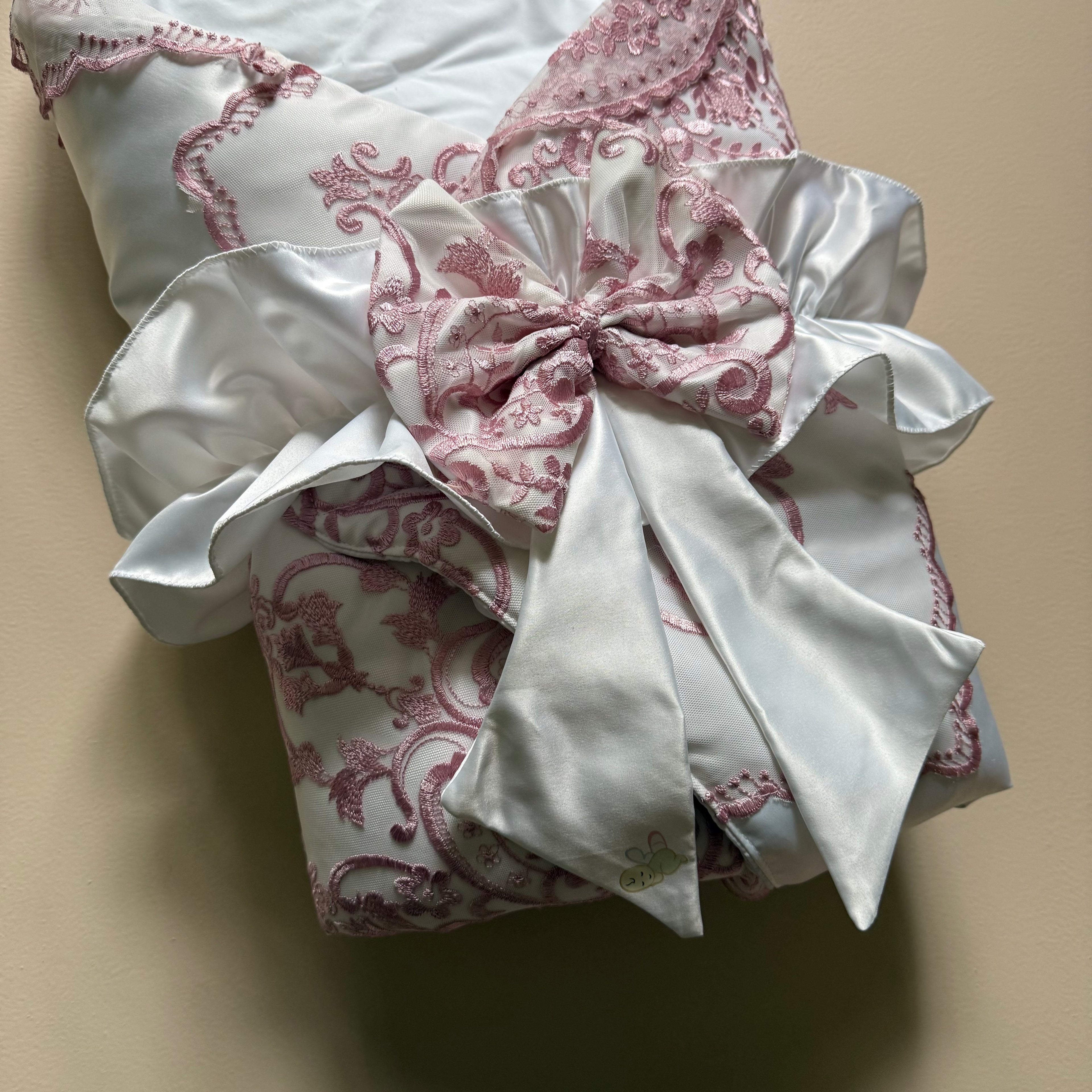 Royal Blush White Satin Baby Drape & Cap Set