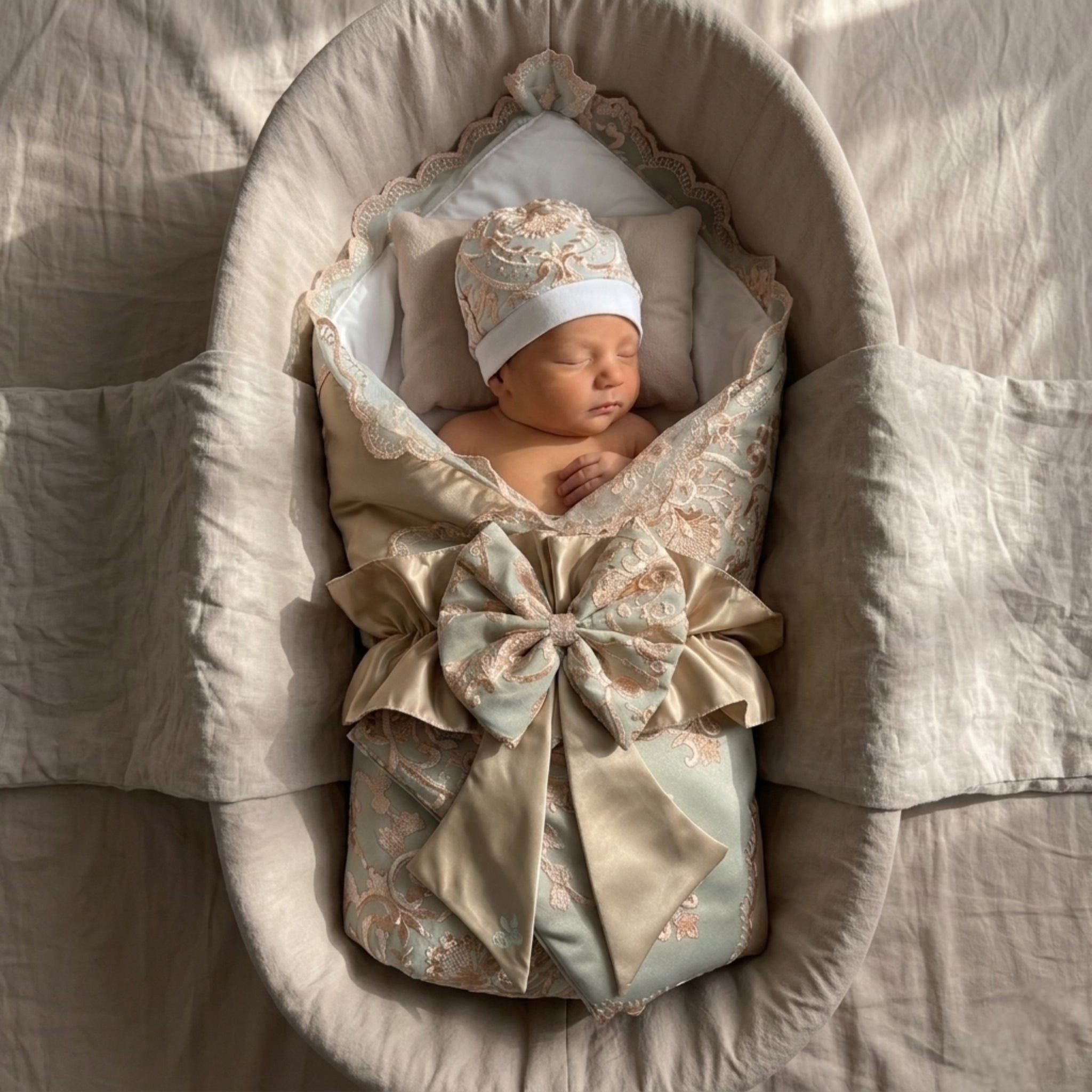 Royal Heir Gold Satin Baby Drape & Cap Set