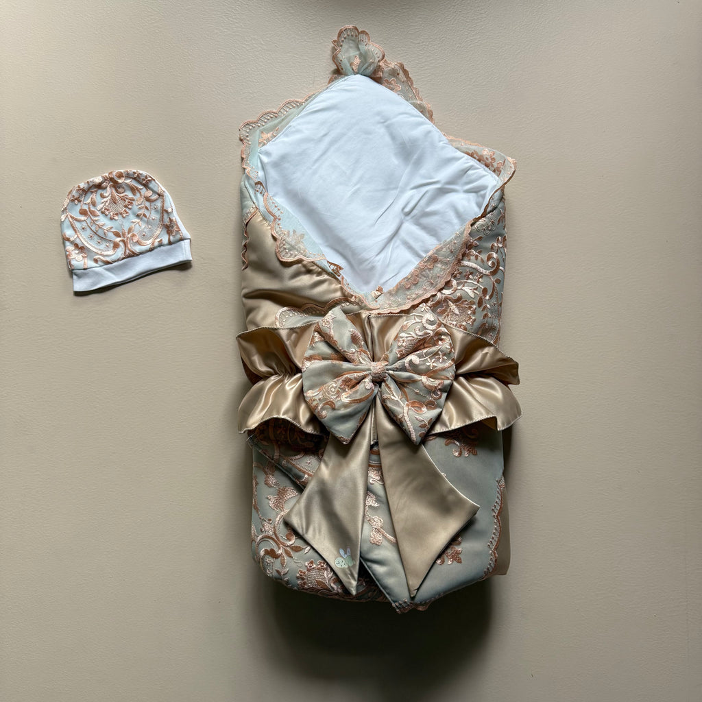 Royal Heir Gold Satin Baby Drape & Cap Set