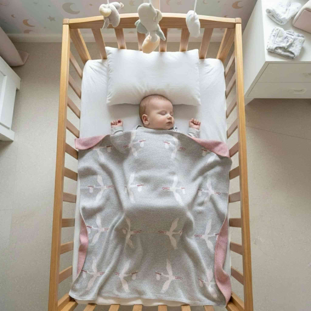 Little Stork Reversible Baby Blanket