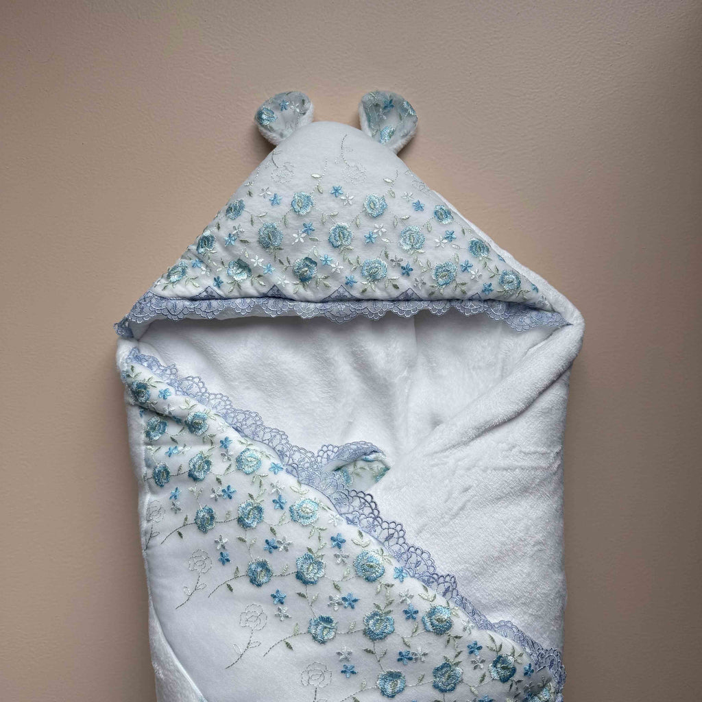 SnowBloom Blue Hooded Baby Drape