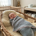 Sage Blue Muslin Lace Trim Baby Swaddle