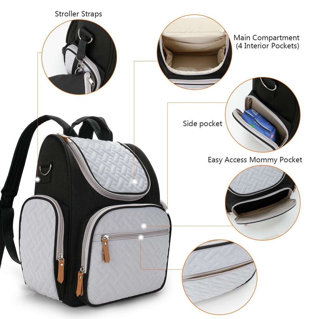 Monochrome Quilted Comfort Diaper Bag