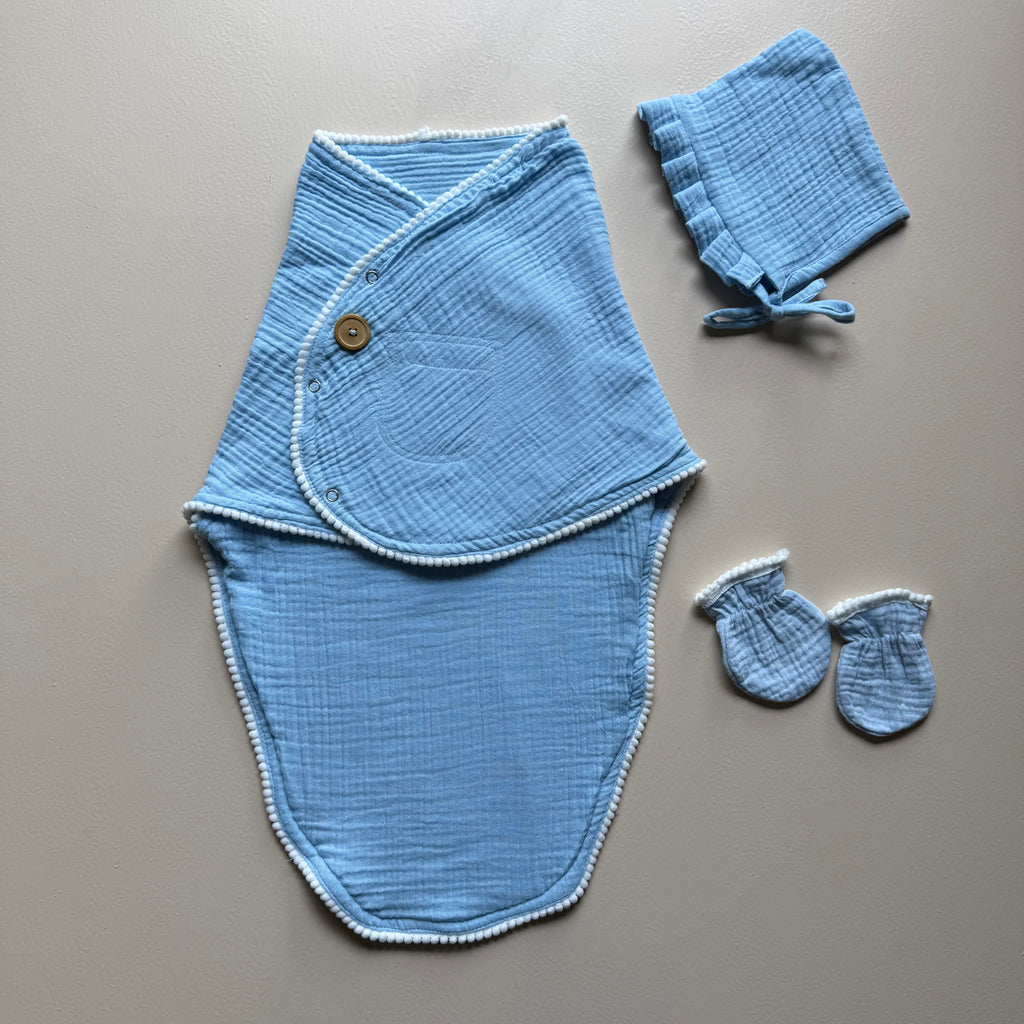 Sky Blue WhisperSoft Muslin Swadle Set