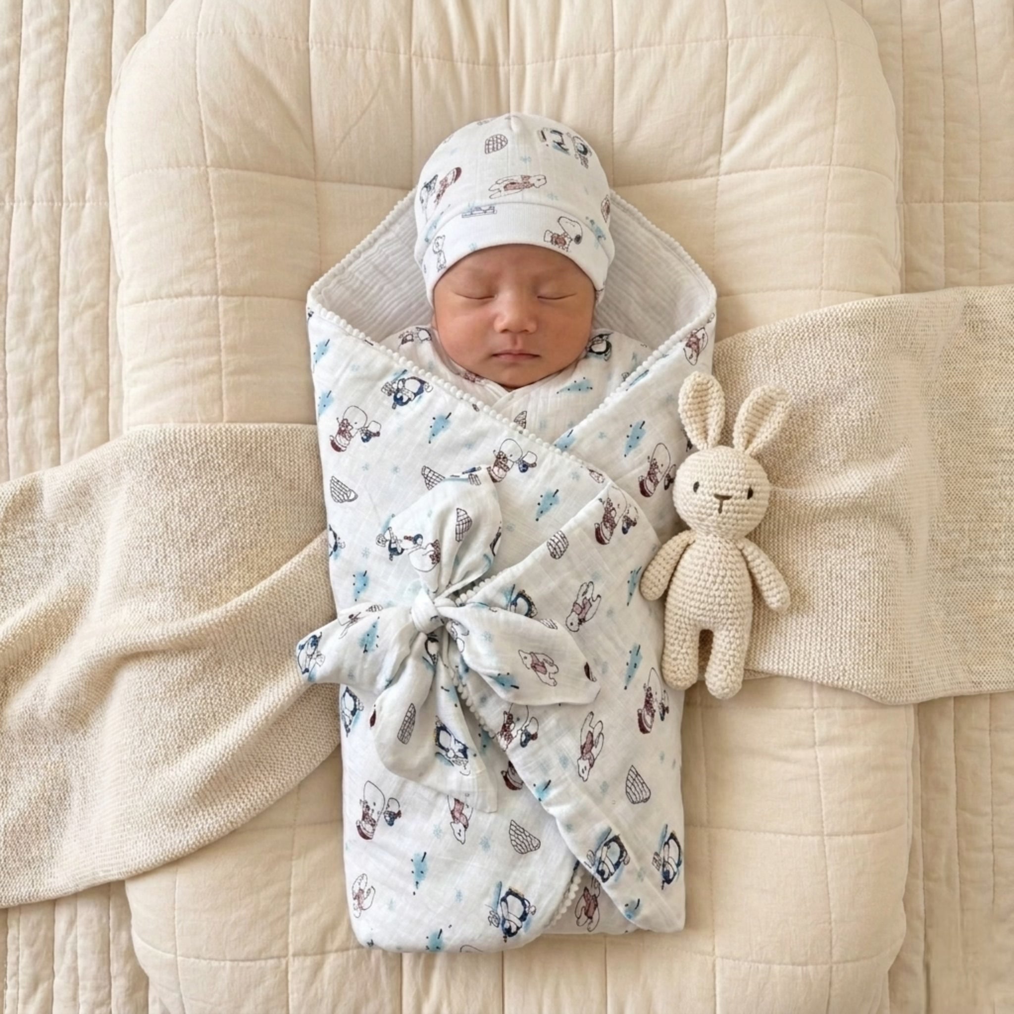 Snowy Snuggles – 5 Piece Muslin Newborn Set