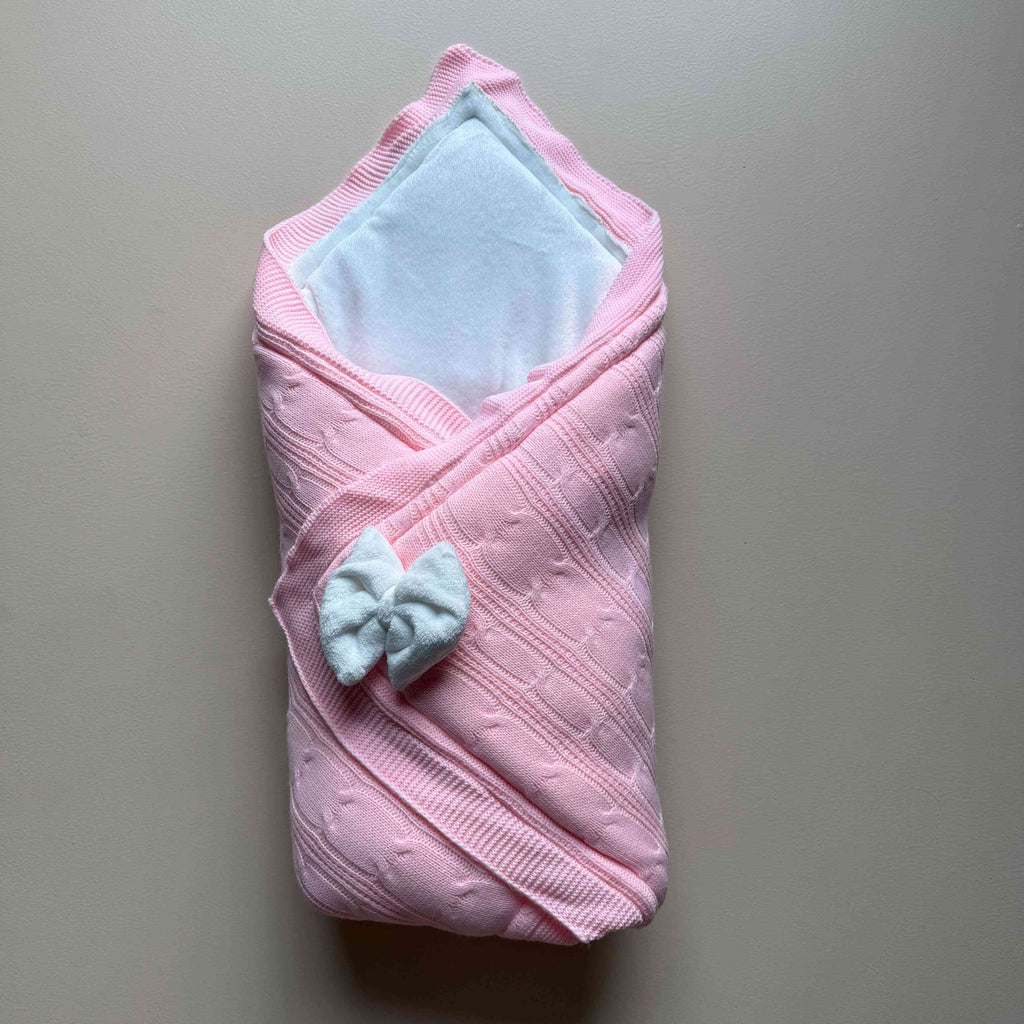 Blush Bow Knit Winter Baby Drape