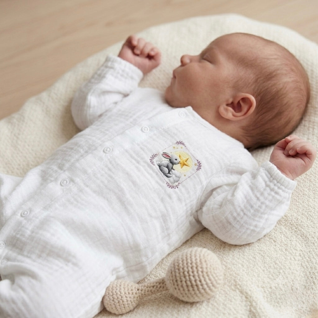 Twinkle Bunny Muslin Romper – Pure Ivory