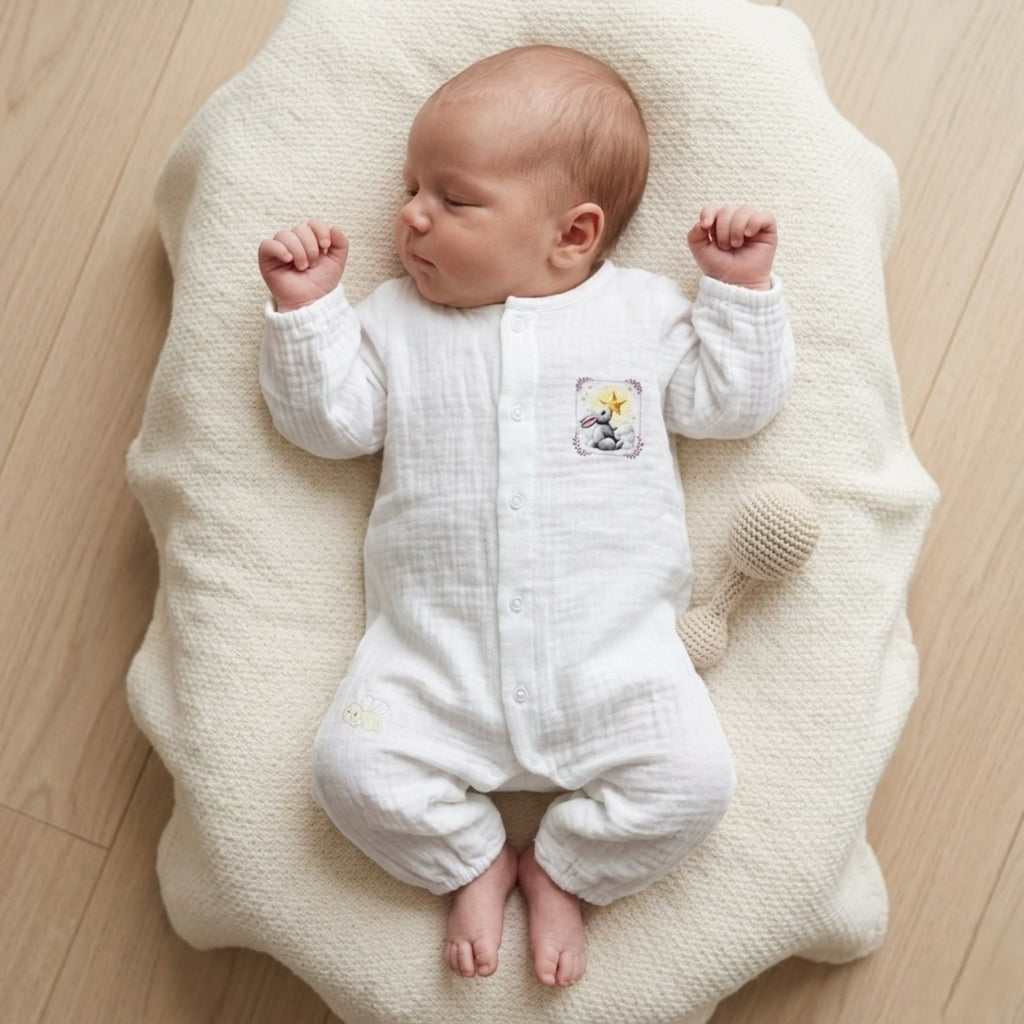 Twinkle Bunny Muslin Romper – Pure Ivory