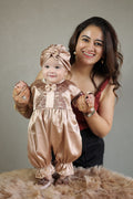 Little Luxe Gold Satin Romper and Turban Set