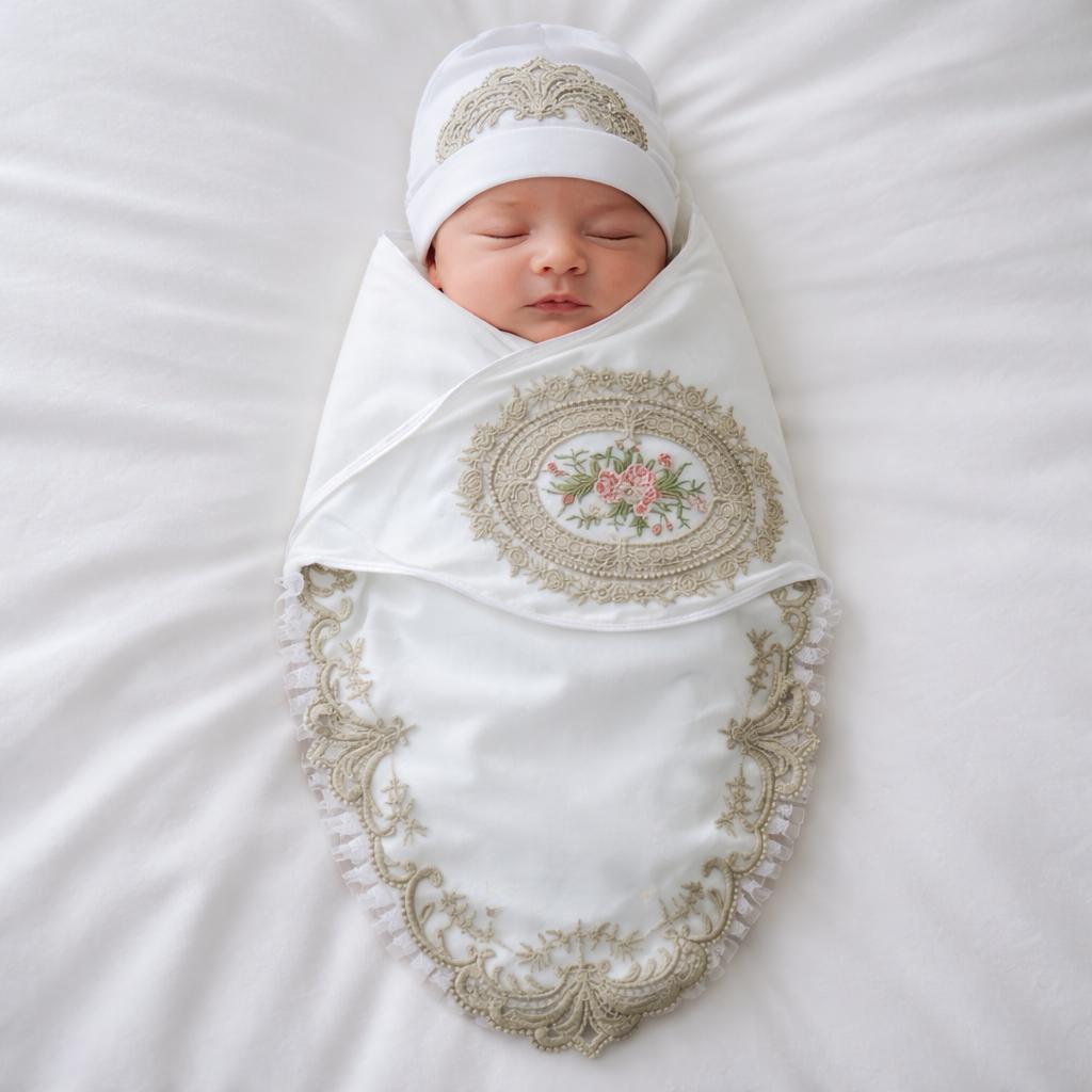 Regal Blossom Swaddle and Cap Set
