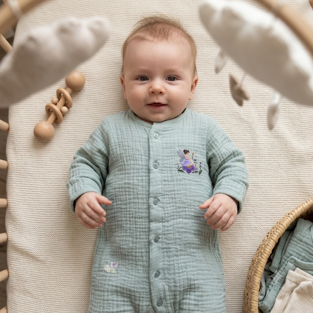 Whimsical Fairy Muslin Romper – Sage Mist