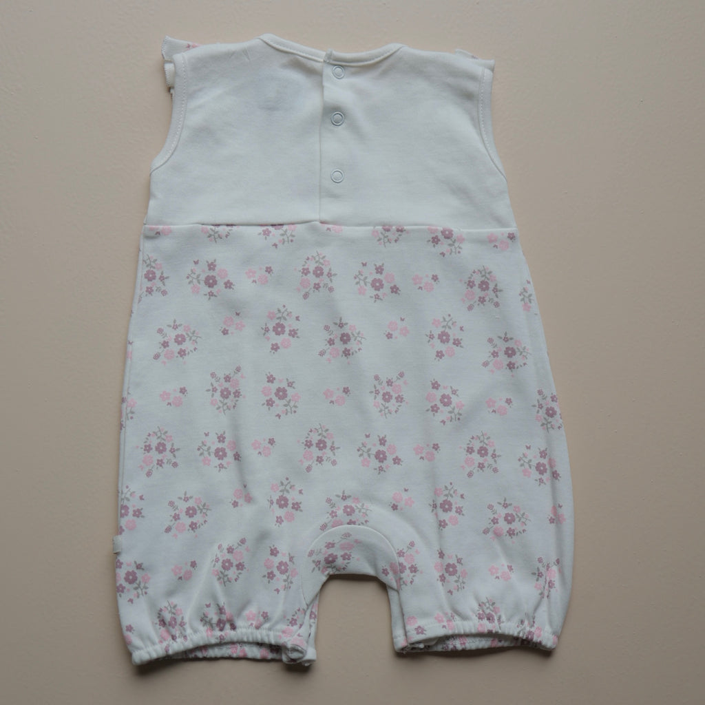 White Floral Ruffle Sleeveless Romper