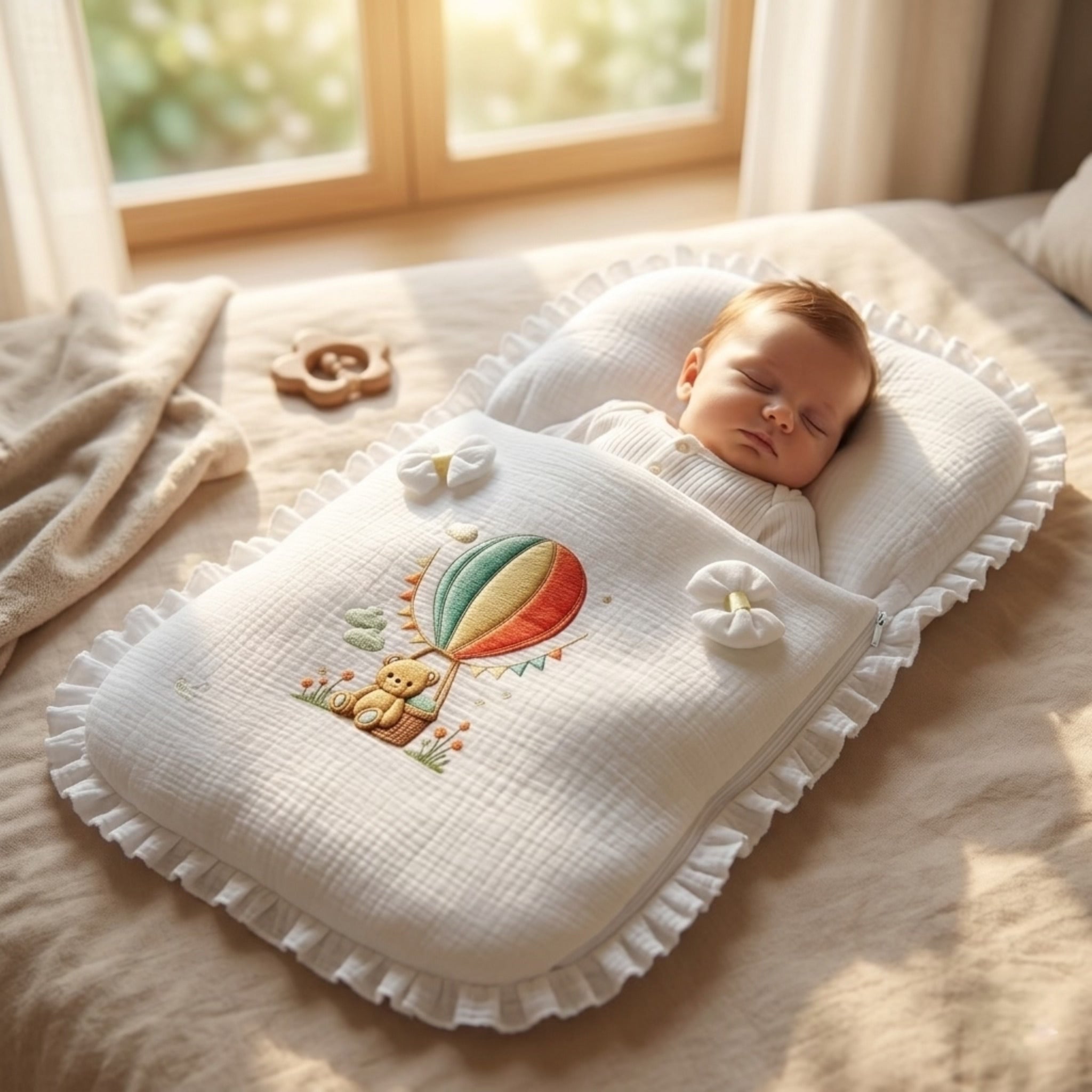Yellow Balloon Bear Muslin Sleeping Bag