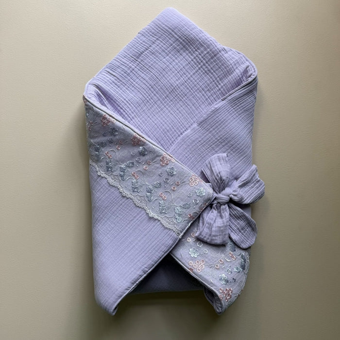 Lavender Bloom Muslin Drape & Cap Set
