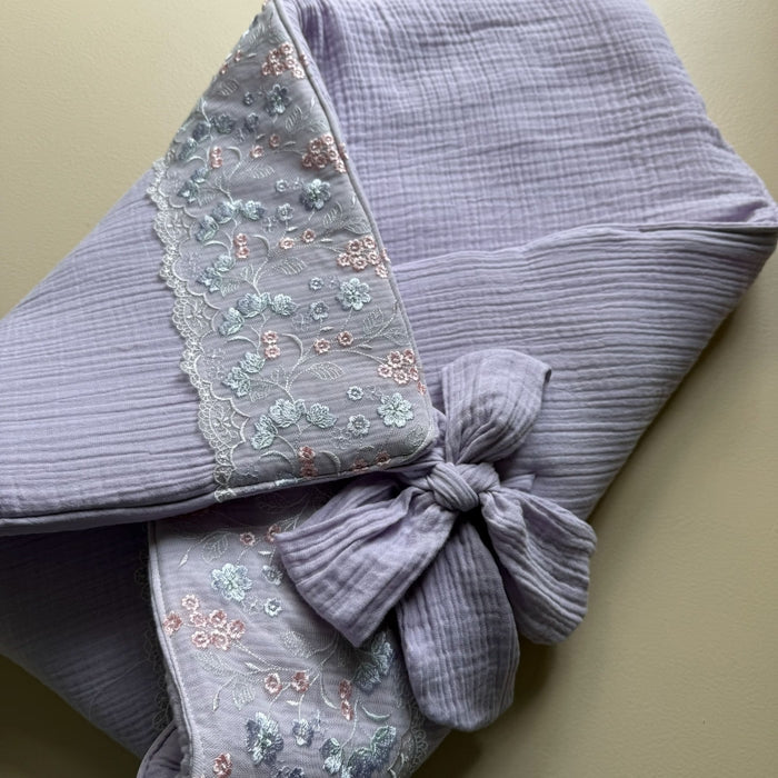 Lavender Bloom Muslin Drape & Cap Set