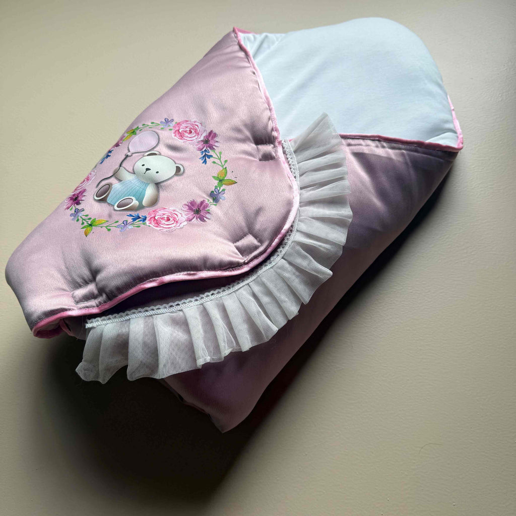 BloomBear Pink Satin Baby Quilt
