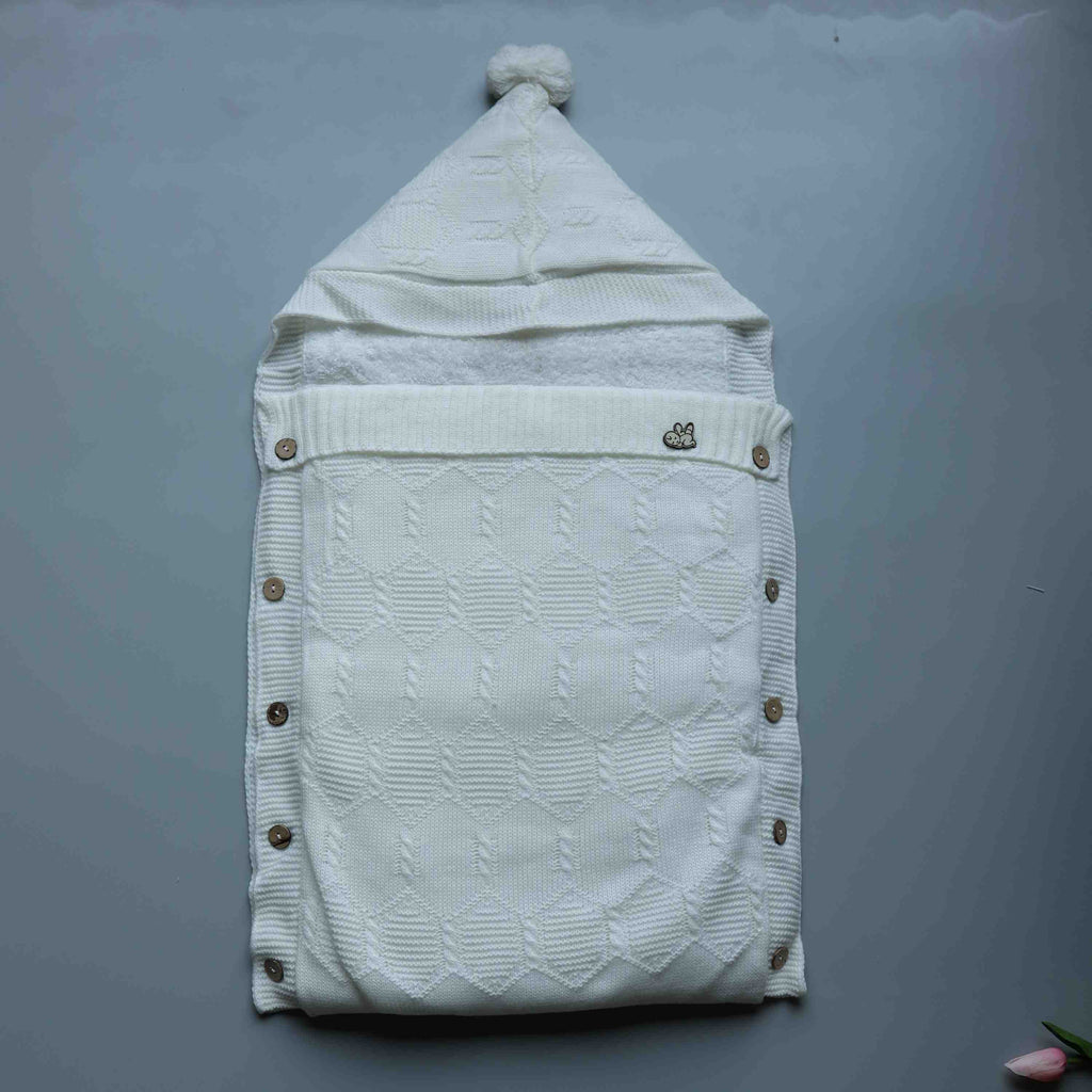 CozyNest Knitted Baby Swaddle with Fur Hood
