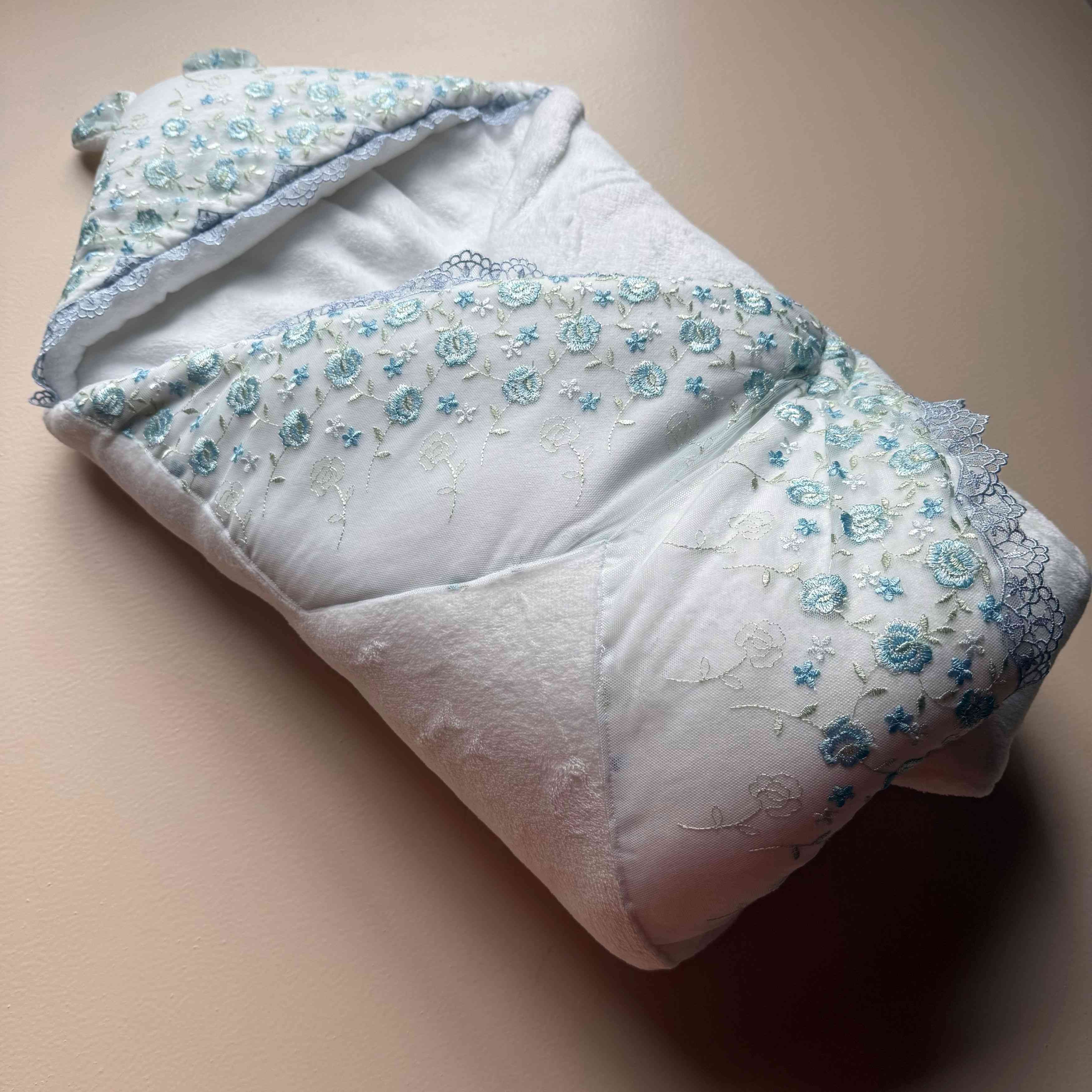 SnowBloom Blue Hooded Baby Drape