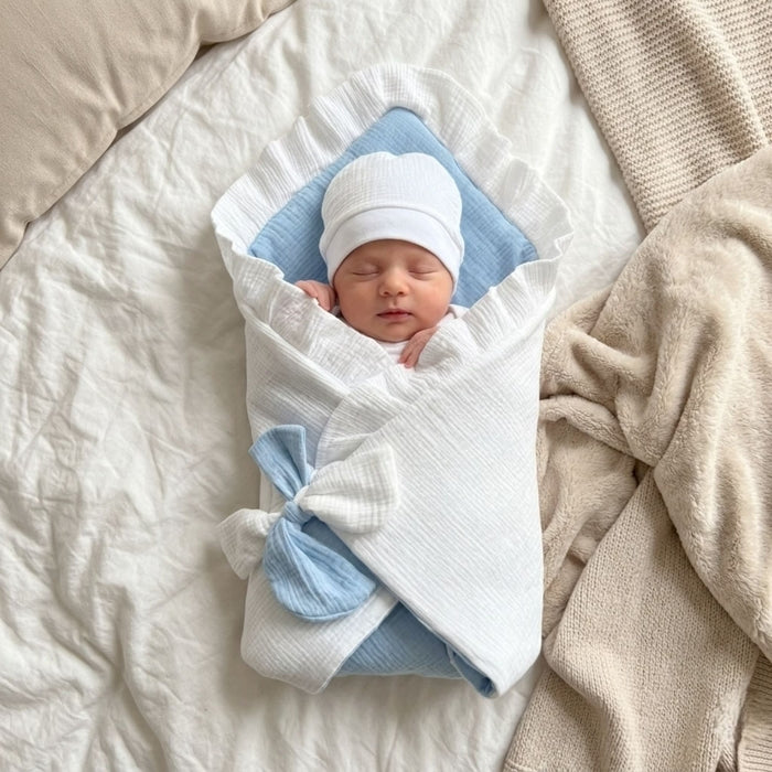 Powder Blue Heirloom Reversible Muslin Drape Set