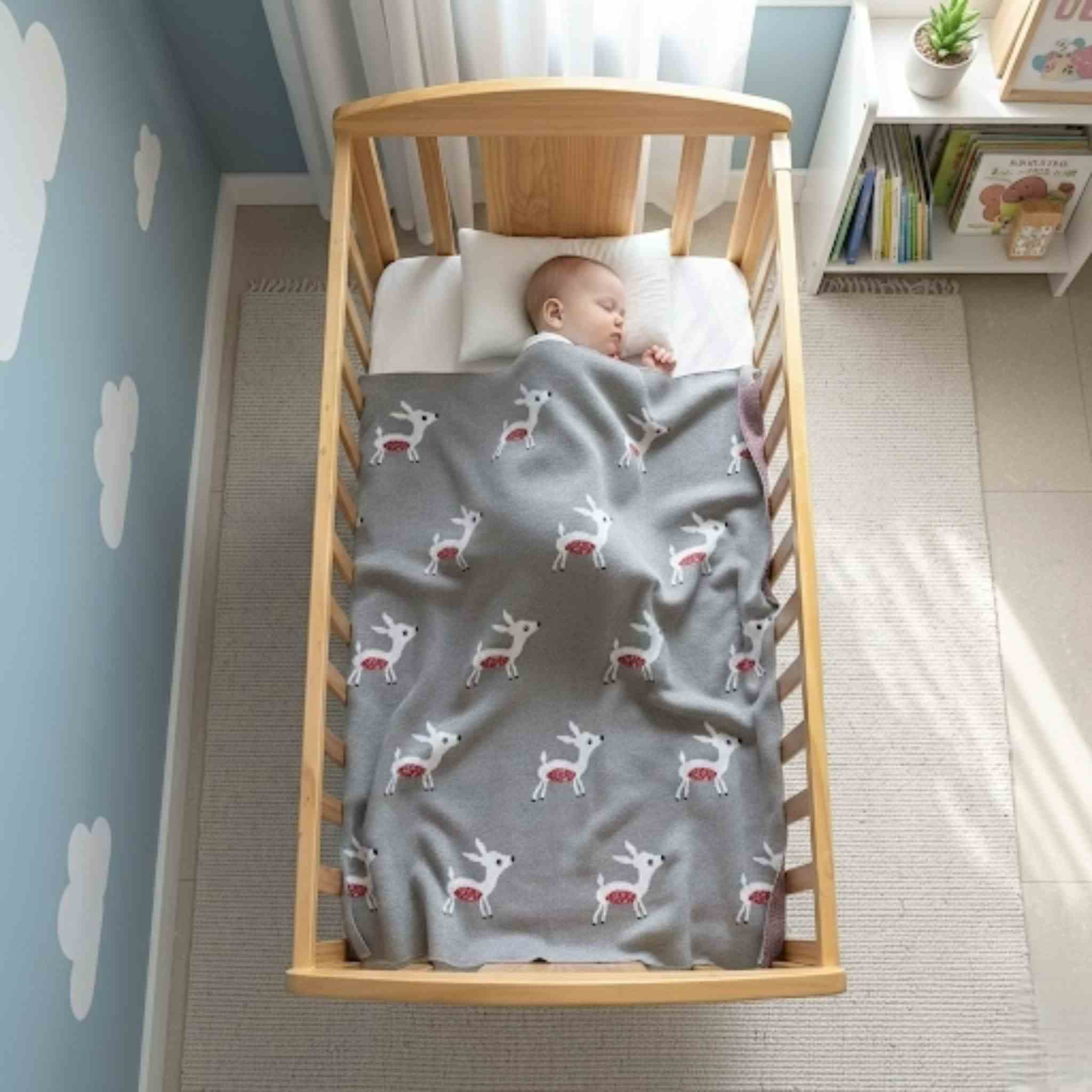 Grey Reindeer Knit Blanket