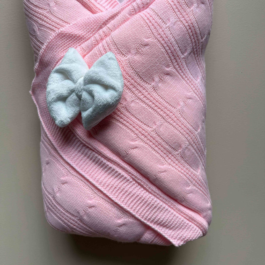 Blush Bow Knit Winter Baby Drape