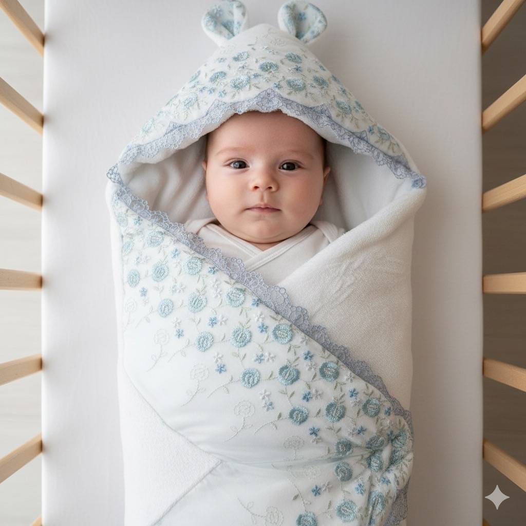SnowBloom Blue Hooded Baby Drape