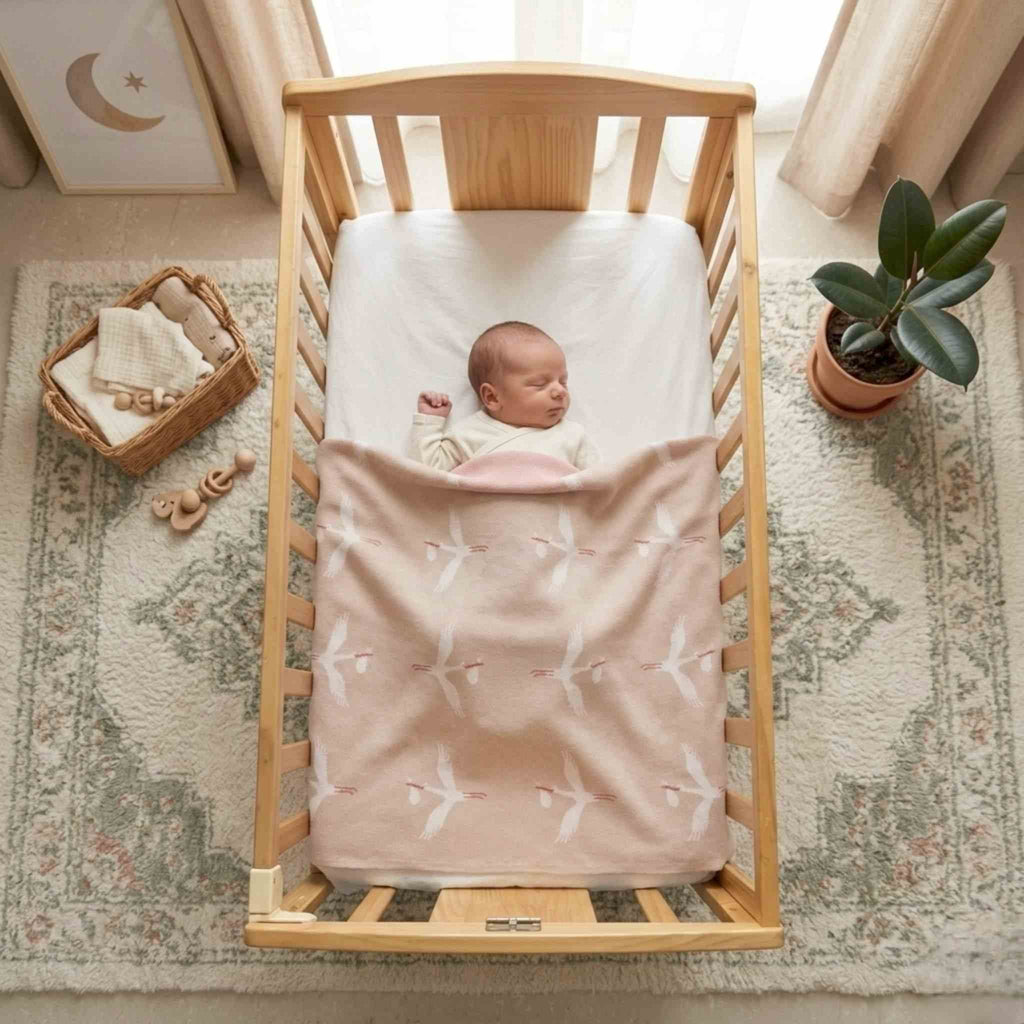Stork Blessings Reversible Baby Blanket