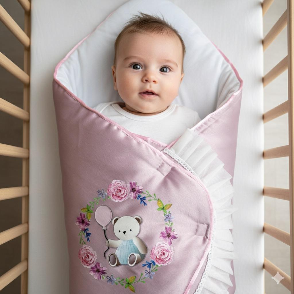 BloomBear Pink Satin Baby Quilt