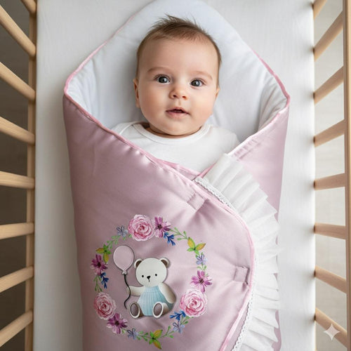 BloomBear Pink Satin Baby Quilt