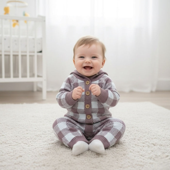 Blush Plaid Knit Baby Suit