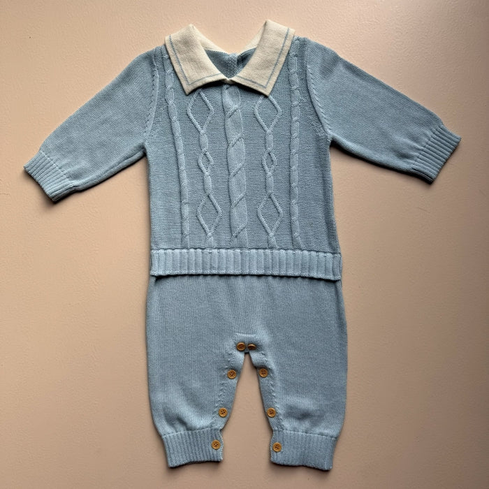 Blue Classic Cable Knit Romper