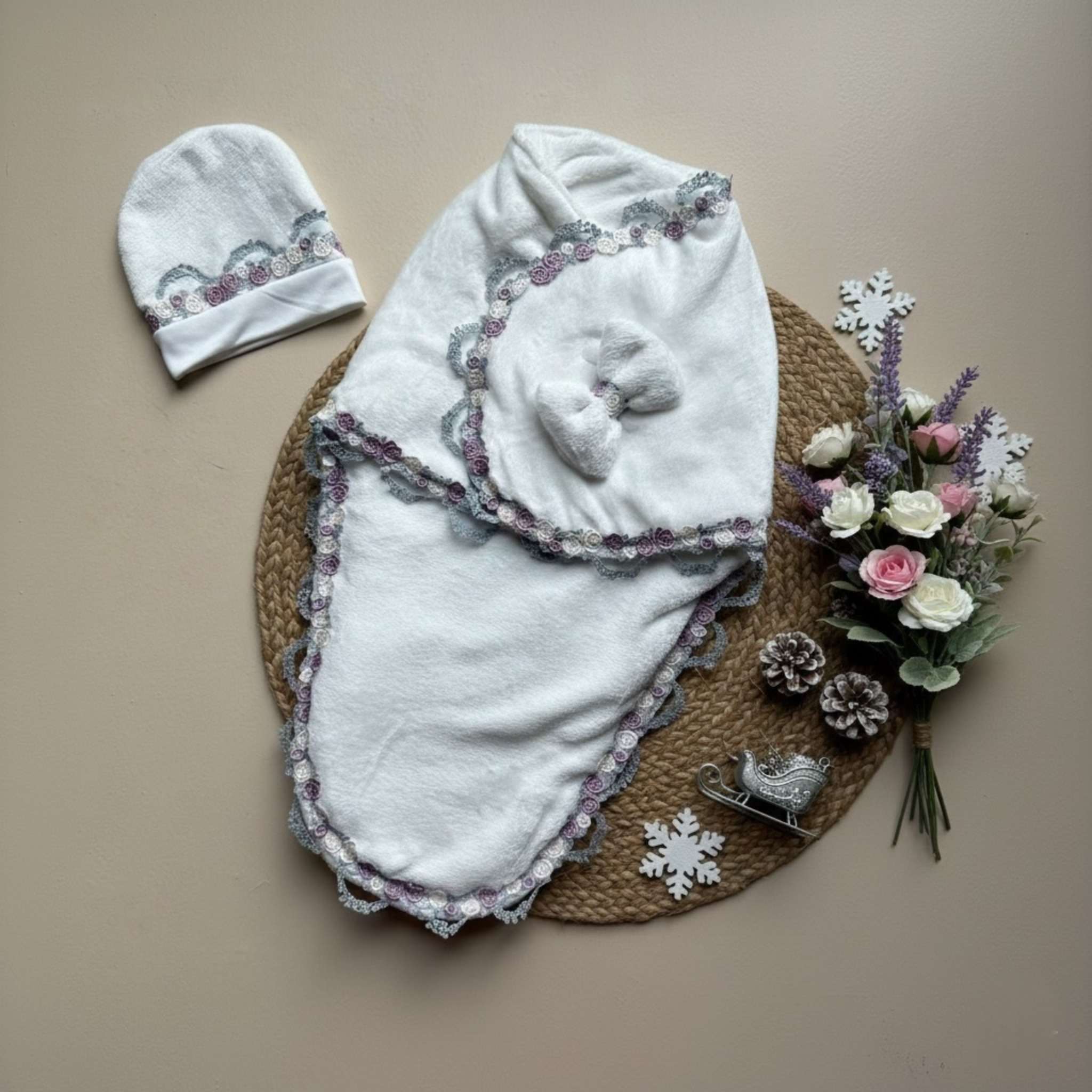 Ivory Lumière French Lace Swaddle Set