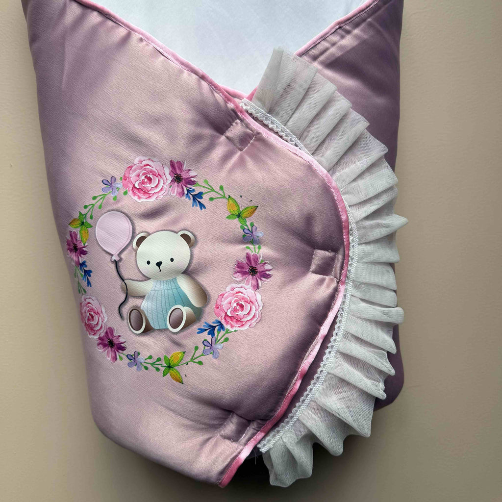 BloomBear Pink Satin Baby Quilt