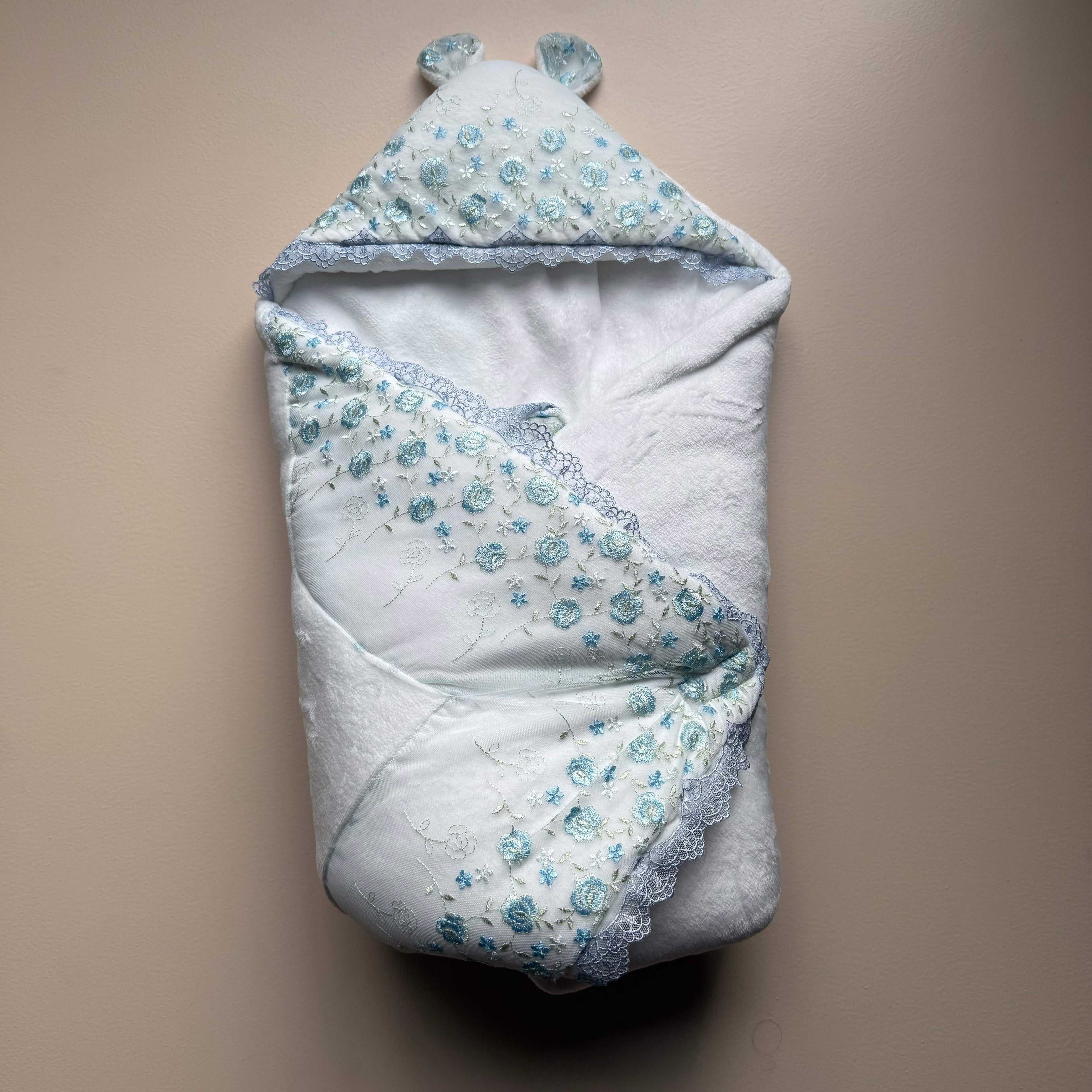 SnowBloom Blue Hooded Baby Drape