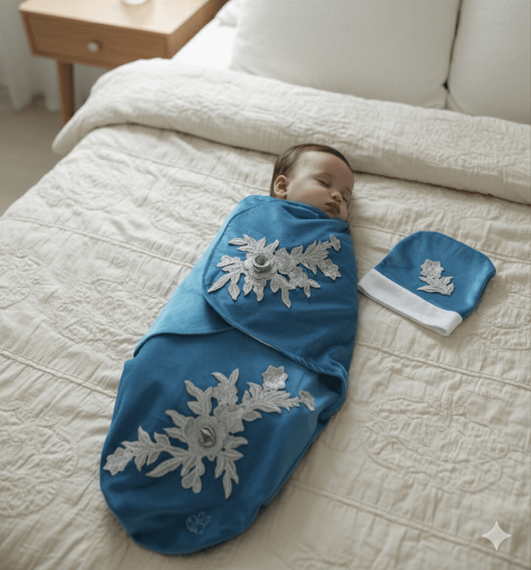 Azure Bloom Velour Swaddle Set