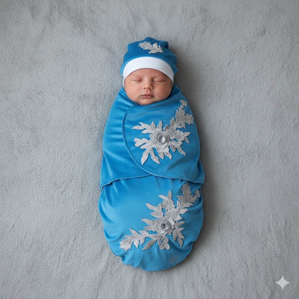 Azure Bloom Velour Swaddle Set