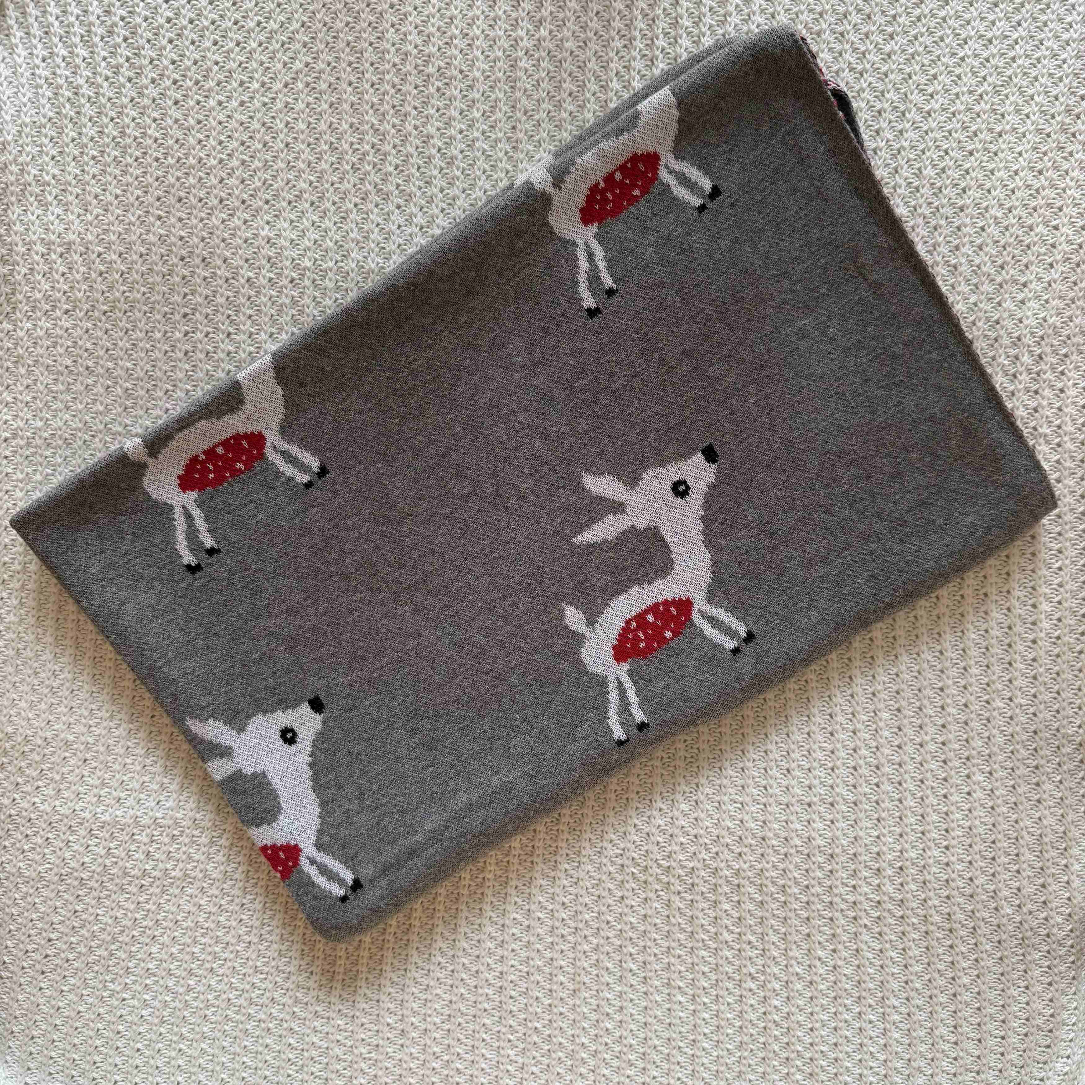 Grey Reindeer Knit Blanket