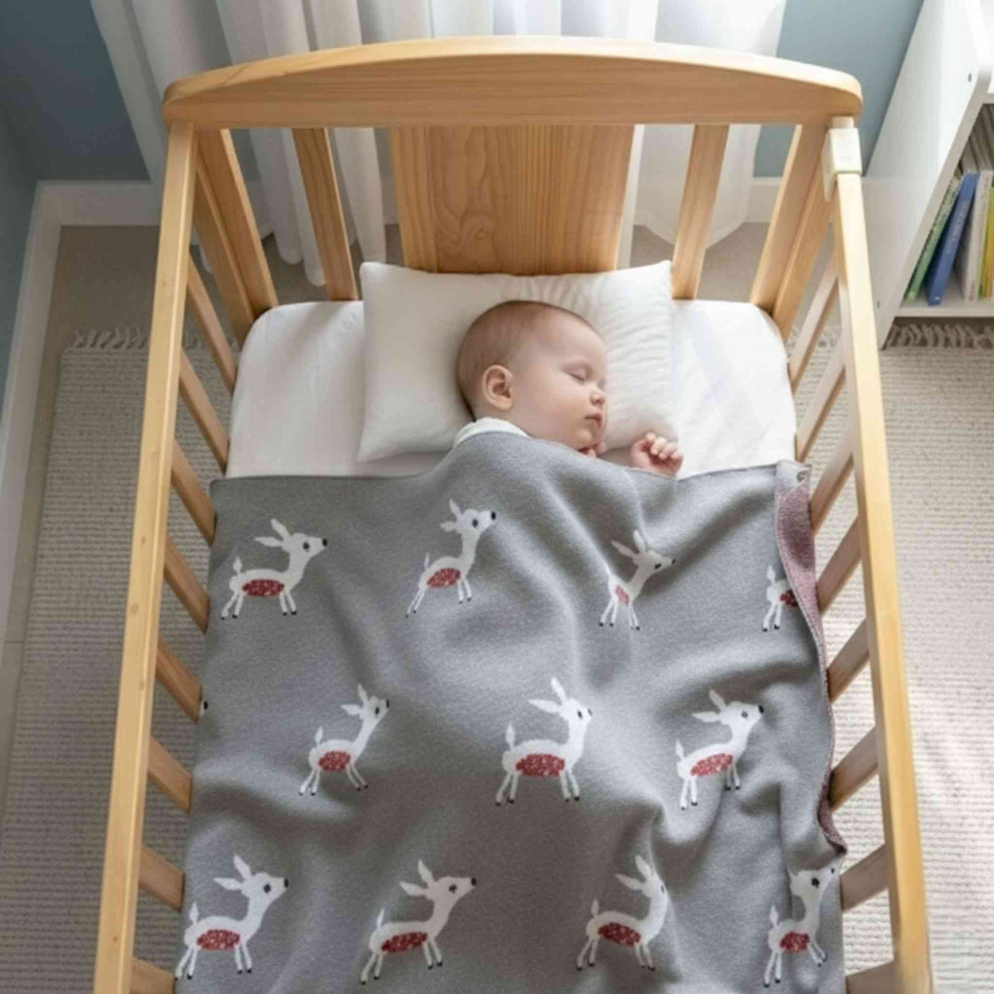 Grey Reindeer Knit Blanket