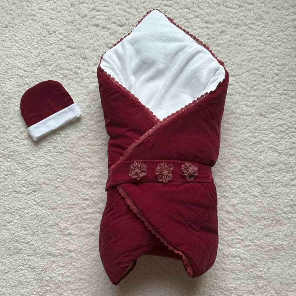 Rosette Velvet Winter Drape and Cap Set